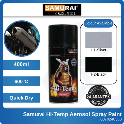Samurai Spray Paint Motosikal Tahan Panas Exhaust High Tempreture Cat Spray Eksos Moto Silver High Temp Silver Black